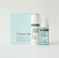 TheraSera Moisture Star skincare set featuring a light blue box, a white pump bottle, and a clear spray bottle with white cap, displayed on a light gray background.